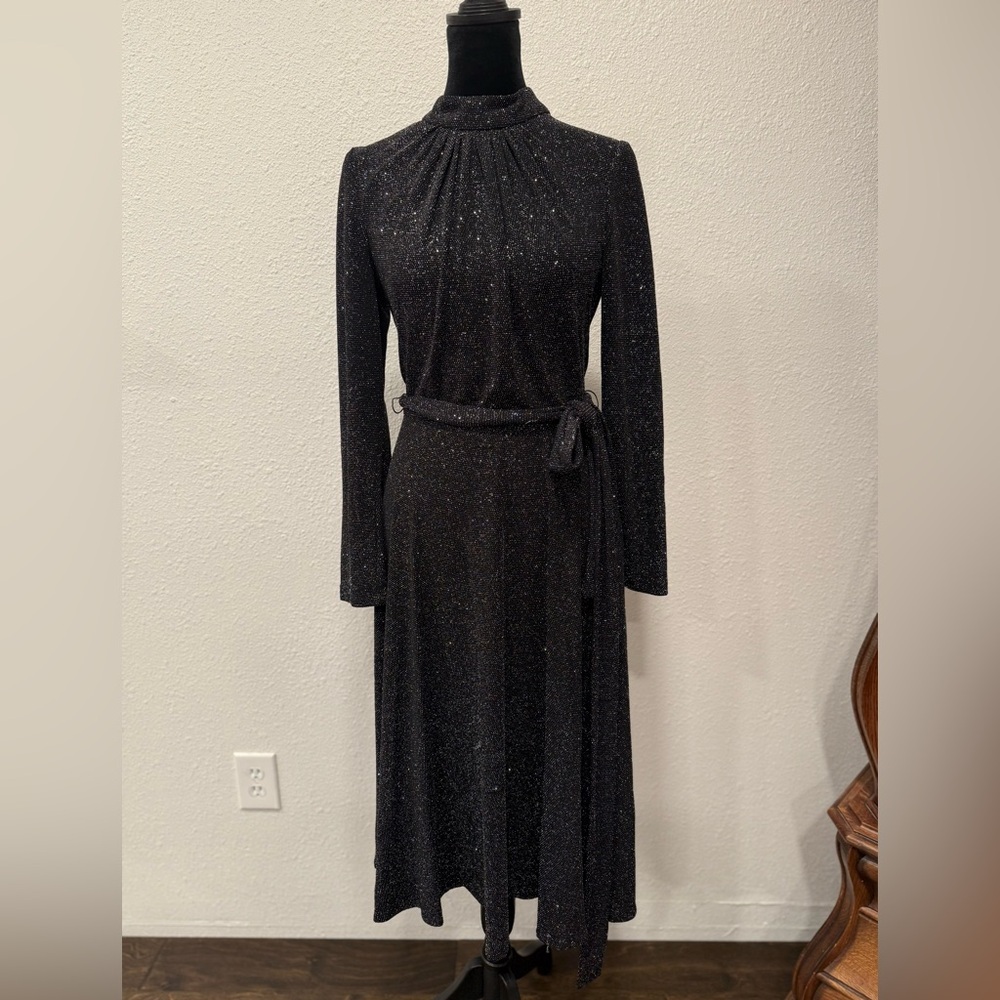 Eliza J Shimmering Black Long Sleeve Dress NWOT